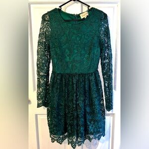 Women’s Sabine Emerald Green Long Sleeve Lace Maxi Dress